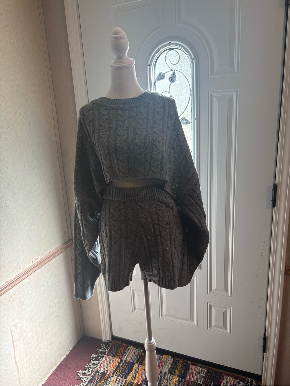 Fashion Nova Grey Cable-Knit Cropped Sweater Set